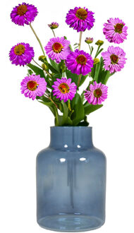 Bela Arte Bloemenvaas Milan - transparant blauw glas - D15 x H20 cm - melkbus vaas met smalle hals