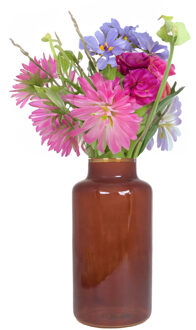 Bela Arte Bloemenvaas Milan - transparant bruin glas - D15 x H30 cm - melkbus vaas met smalle hals