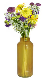 Bela Arte Bloemenvaas Milan - transparant oker geel glas - D15 x H35 cm - melkbus vaas met smalle hals