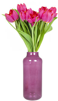 Bela Arte Bloemenvaas Milan - transparant paars glas - 15 x 35 cm - melkbus vaas met smalle hals