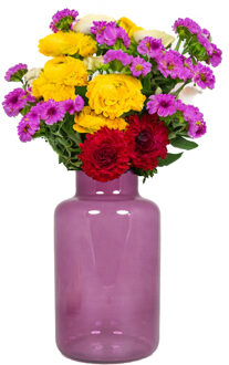 Bela Arte Bloemenvaas Milan - transparant paars glas - D15 x H25 cm - melkbus vaas met smalle hals