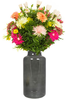 Bela Arte Bloemenvaas Milan - transparant smoke grijs glas - D15 x H30 cm - melkbus vaas met smalle hals