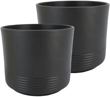 Bela Arte Bloempot/plantenpot Rille - 2x - ribbel - antraciet - voor kamerplant - D16.5 x H14.5 cm