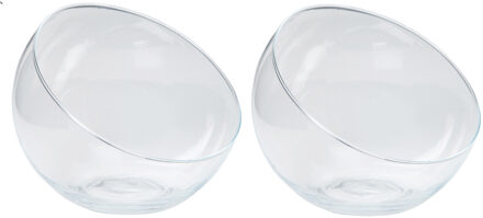 Bela Arte Bolvaas schuine schaal - 2x - transparant glas - D16 x H13 cm - Vazen