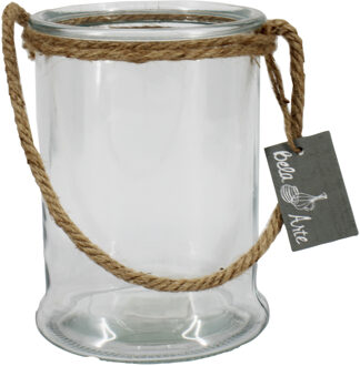 Bela Arte Glazen windlicht met touw - hengsel/handvat - d12 x h17 cm