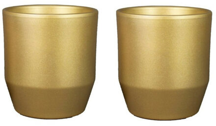 Bela Arte Plantenpot - 2x - keramiek - glans goud - 13,5x13 cm