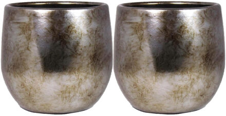 Bela Arte Plantenpot - 2x - keramiek - goud glans - D19/H17 cm - Plantenpotten Goudkleurig