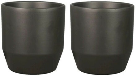 Bela Arte Plantenpot/bloempot Joly - 2x - keramiek - antraciet - 13.5 x 13 cm