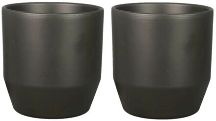 Bela Arte Plantenpot/bloempot Joly - 2x - keramiek - antraciet - 21.5 x 20 cm