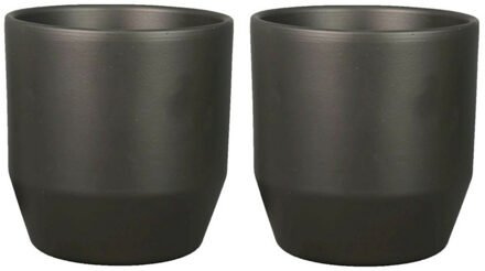 Bela Arte Plantenpot/bloempot Joly - 2x - keramiek - antraciet - 27.5 x 25