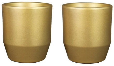 Bela Arte Plantenpot/bloempot Joly - 2x - keramiek - goud - D12/H11 cm