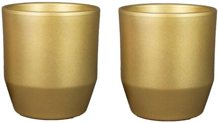 Bela Arte Plantenpot/bloempot keramiek glans goud - 2x - D19.5/H18.5 cm