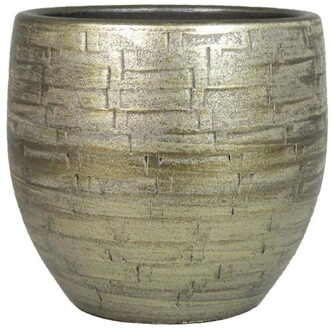 Bela Arte Plantenpot/bloempot keramiek glans goud stones patroon - D18/H16 cm - Plantenpotten Goudkleurig