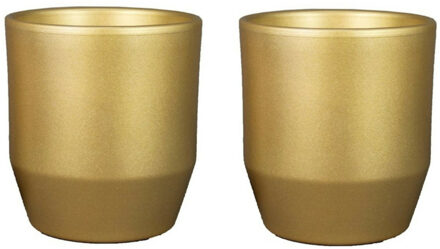 Bela Arte Plantenpot - keramiek - 2x - goud glans - D15.5/H14.8 cm - Plantenpotten Goudkleurig