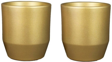Bela Arte Plantenpot - keramiek - 2x - goud glans - D21.5/H20.5 cm - Plantenpotten Goudkleurig
