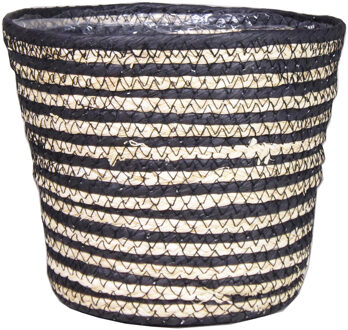 Bela Arte Plantenpot - rotan - naturel en zwart - 19 x 16 cm - Plantenpotten