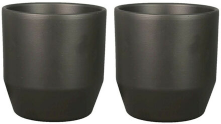 Bela Arte Set van 2x plantenpot/bloempot keramiek mat antraciet - D15.5/H14.8 cm