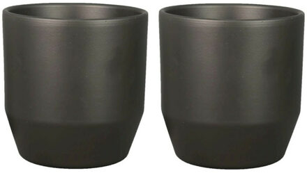 Bela Arte Set van 2x plantenpot/bloempot keramiek mat antraciet - D17.5/H16 cm