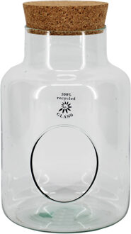 Bela Arte Sierfles terrarium met kurk dop - D17 x H25 cm - transparant glas - met gat