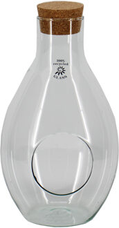Bela Arte Sierfles terrarium met kurk dop - D18 x H31 cm - transparant glas - met gat