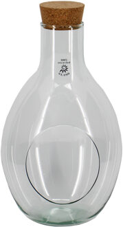 Bela Arte Sierfles terrarium met kurk dop - D25 x H37 cm - transparant glas - met gat