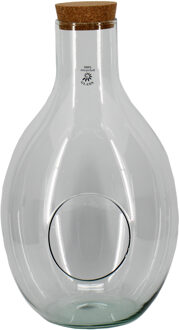 Bela Arte Sierfles terrarium met kurk dop - D30 x H49 cm - transparant glas - met gat