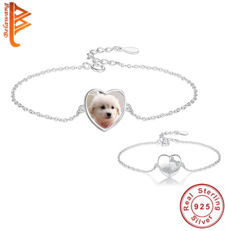 BELAWANG Trendy 925 Sterling Silver Rhinestone Photo Bead Dog Paw Print Love Pet Charm Bracelet for Women DIY Jewelry
