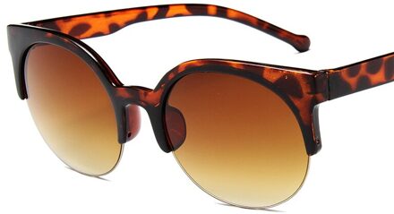 Belbello Vrouwen Semi-Randloze Zonnebril Vrouwen Kleur Effen Zonnebril Mannen Luipaard Print Trend Ronde Zonnebril UV400 C2