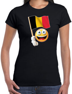 Belgie emoticon t-shirt met Belgische vlag - zwart  - dames - Belgie fan / supporter shirt - EK / WK 2XL