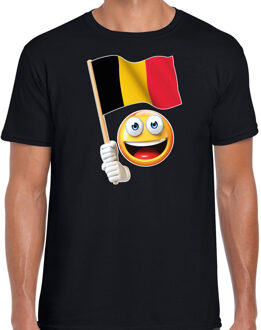 Belgie emoticon t-shirt met Belgische vlag - zwart  - heren - Belgie fan / supporter shirt - EK / WK M
