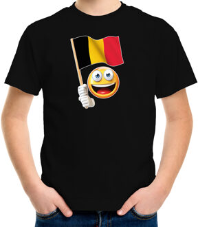 Belgie emoticon t-shirt met Belgische vlag - zwart  - kinderen - Belgie fan / supporter shirt - EK / WK XL (158-164)