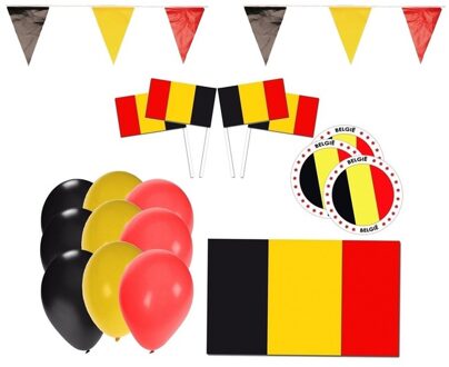 Belgie supporter versiering feestpakket - Belgische slingers / ballonnen en vlaggen