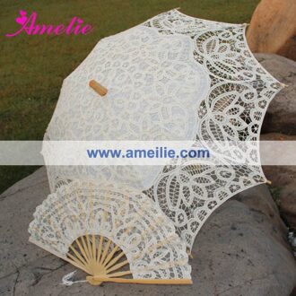 Belgische Bridal Paraplu En fan Kanten Parasol Wedding Set Beige