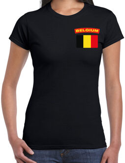 Belgium / Belgie landen shirt met vlag zwart voor dames - borst bedrukking L
