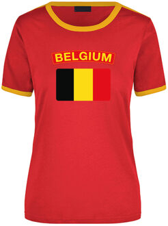 Belgium ringer t-shirt rood met gele randjes voor dames - Belgie supporter kleding M