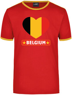 Belgium ringer t-shirt rood met gele randjes voor heren - Belgie supporter kleding L