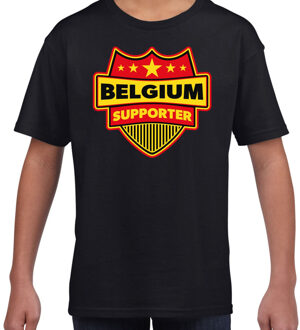 Belgium supporter schild t-shirt zwart voor kinderen - Belgie landen shirt / kleding - EK / WK / Olympische spelen outfit L (146-152)