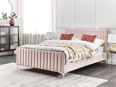 Beliani Bed fluweel roze 140 x 200 cm LUNAN