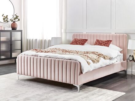 Beliani Bed fluweel roze 160 x 200 cm LUNAN