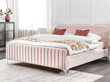 Beliani Bed fluweel roze 180 x 200 cm LUNAN