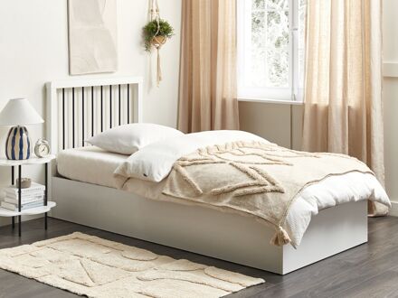 Beliani Bed met opbergruimte hout wit 90 x 200 cm ROUVILLERS
