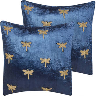 Beliani Beliani-BLUESTEM-Sierkussen set van 2-Marineblauw-45 x 45 cm-Fluweel