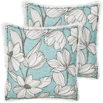 Beliani Beliani-CYANOTIS-Sierkussen set van 2-Wit|Blauw -45 x 45 cm-Katoen