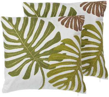 Beliani Beliani-ZENOBIA -Sierkussen set van 2-Groen-45 x 45 cm-Katoen Wit