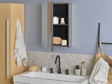 Beliani CAMERON - Badkamerkast met spiegel-Zwart-Multiplex