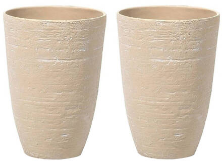 Beliani CAMIA - Bloempot set van 2 - Beige - 35 cm - Stenenmix