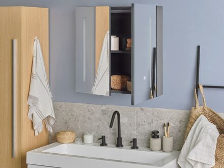 Beliani CHABUNCO - Badkamerkast met spiegel-Zwart-Multiplex