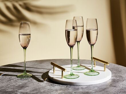 Beliani Champagneglas set van 4 roze/groen 200 ml DIOPSIDE Transparant