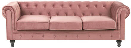 Beliani CHESTERFIELD Driezitsbank Roze