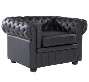 Beliani CHESTERFIELD - Fauteuil-Zwart-Leer